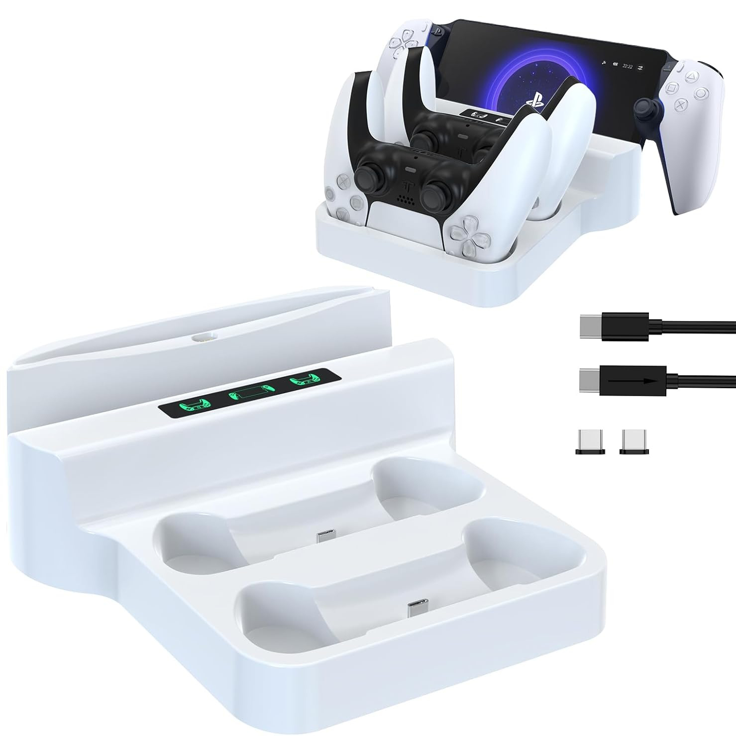 Genérico - Base De Carga Para Mandos Ps5 - Base De Carga Portátil Con Indicador Led Y Cable Type-C, Estación Base De Accesorios De Juego Compatible Con La Consola Playstation 5-Blanco