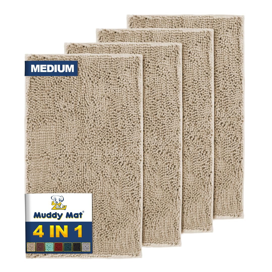 Muddy Mat - Juego De 4 Alfombrillas De Microfibra, Color Beige, 30 X 19 Cm, Para Puerta Y Baño