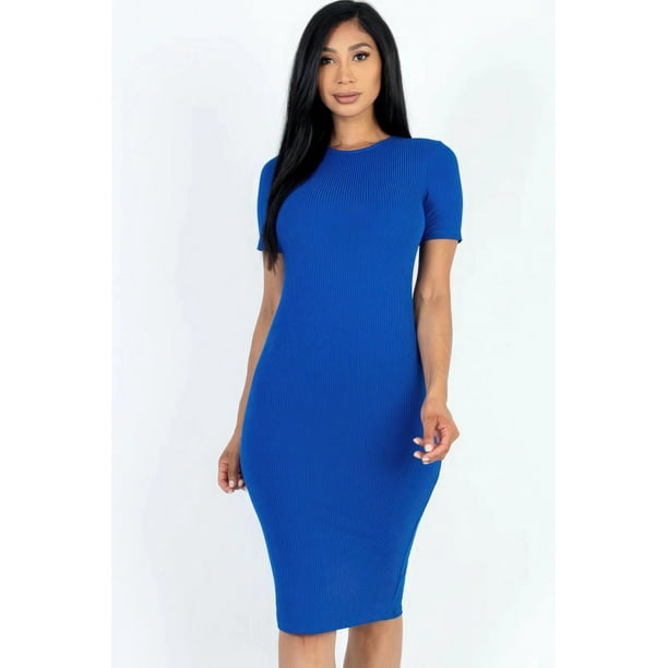 Vestido Midi Ajustado De Canalé Azul