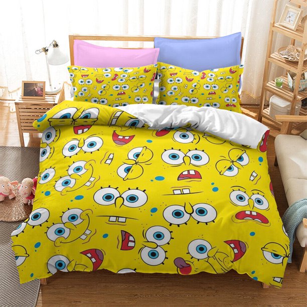 SpongeBob Quilt Duvet Dona Cover Pillowcase Bedding Set 3-Piece Bedding Set (1 Duvet Cover + 2 Pillow Shams)
