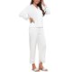 thumbnail image 4 of INSPIRE CHIC Conjunto de Pijama de Satén para Mujer con Manga Larga, Cuello con Solapa y Botones, Pantalones con Encaje Calado para Ocasiones Nupciales Talla X-Large Blanco, 4 of 6