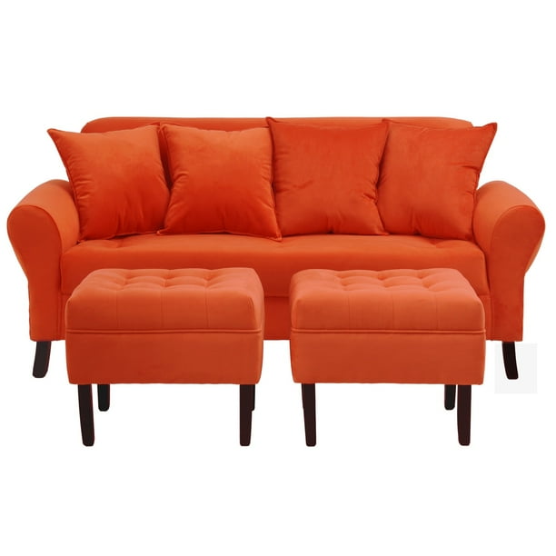 Sofa Lua 3c Pouf Felpa 20 Naranjo Lider