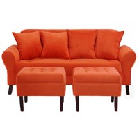 Bodevir - Sofa Lua 3C + 2 Pouf Felpa 20 Naranjo