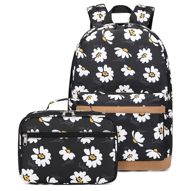 Daisy Flower School Backpack for Girls Large Capacity Student Backpack Lightweight Campus Printed Backpack for Kids Food Bag Set