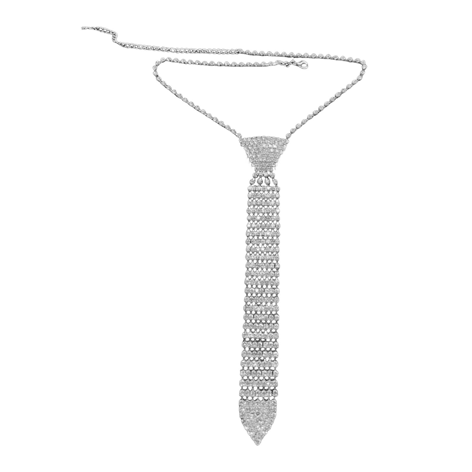 Magideal - Necktie Collar Collar Moda De Gargantilla Ajustable Con Cadena De Pedrería Y Diseño Llamativo Accesorio Para Disfraces Joyería Para Mujer Y Hombre Ade Plata