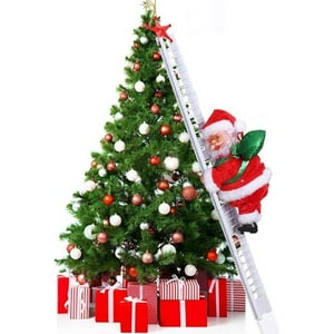Veat00L - Santa Claus Subiendo Escalera Eléctrica Con Luces, Juguete De Muñeco De Santa Claus, Adornos Creativos De Navidad, Decoración De Árbol De Navidad