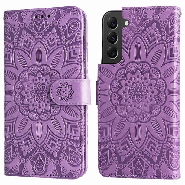 Funda tipo cartera FOXDOCK para Samsung Galaxy S22 , diseño girasol en relieve, cuero PU, cierre magnético, soporte y tarjetero