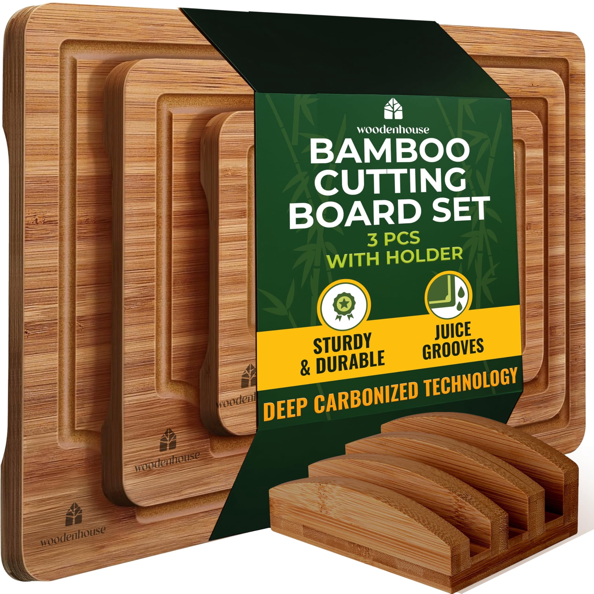 Set De 3 Tablas De Cortar De Bambú Con Soporte Woodenhouse