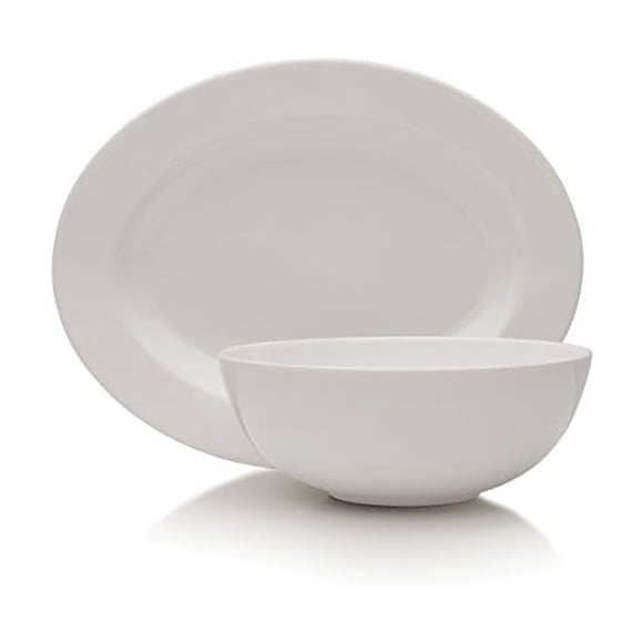 Set de Vajilla Mikasa Delray Blanco - Bandeja Oval 35.6 cm y Tazón 22.9 cm