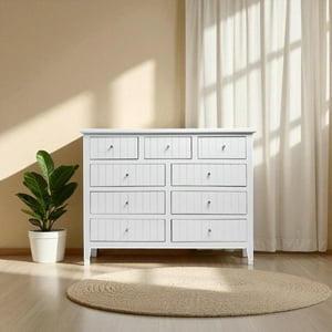 Arca Muebles - Comoda De Madera 9 Cajones 120X40X90 Color Blanco Ranurado