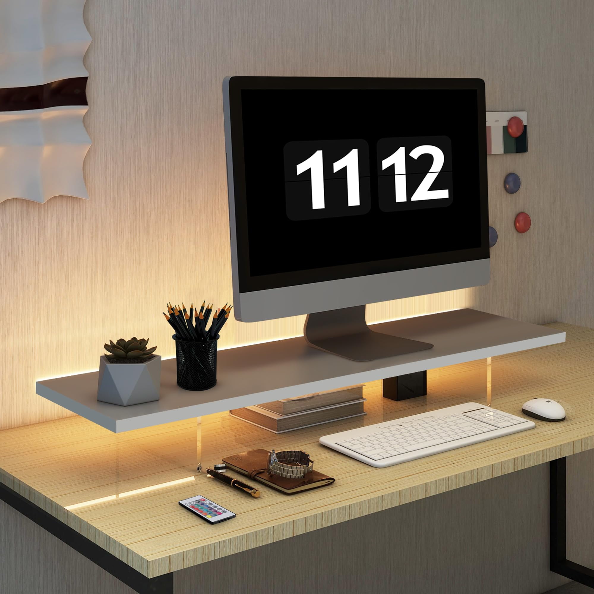 Soporte Para Monitor La Queenie De Madera Y Acrílico Con Luz Led