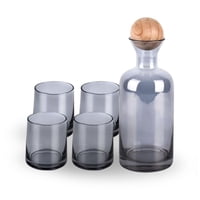 Santú Home & Deco - Jarra De Vidrio Decantador Lujoso 4 Vasos Gris