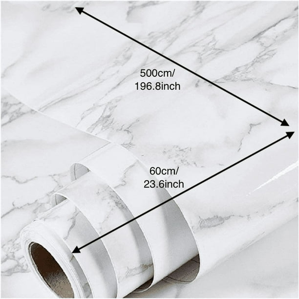 1pc 23.6"x78.7" Glossy Marble Paper Granite Grey/White Roll Kitchen Countertop Cabinet Furniture Refurbishment Thick Wallpaper PVC Easy Removable Wall Decor