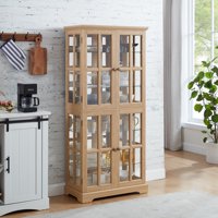 M&Ms - Curio Display Cabinet,Antique Display Cabinet With Glass Doors Adjustable Shelves For Collectibles Four Door Design Vintage Showcase For Home Or Office Antique Display Case E26 Bulb Included Oak