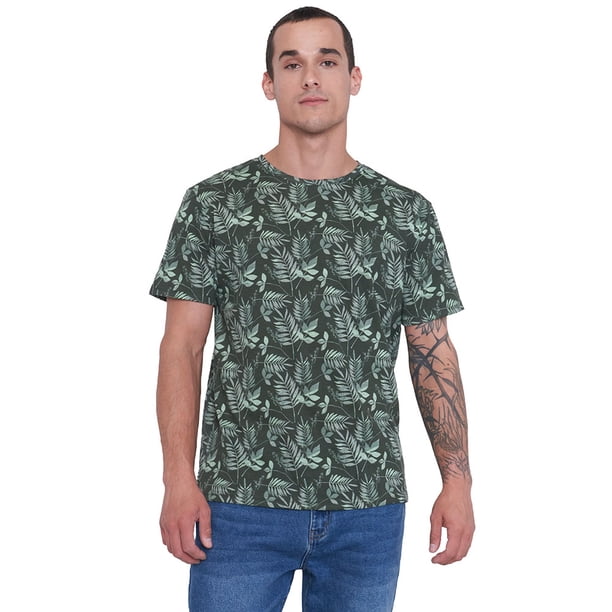 Polera Hombre Full Print Color Verde Corona