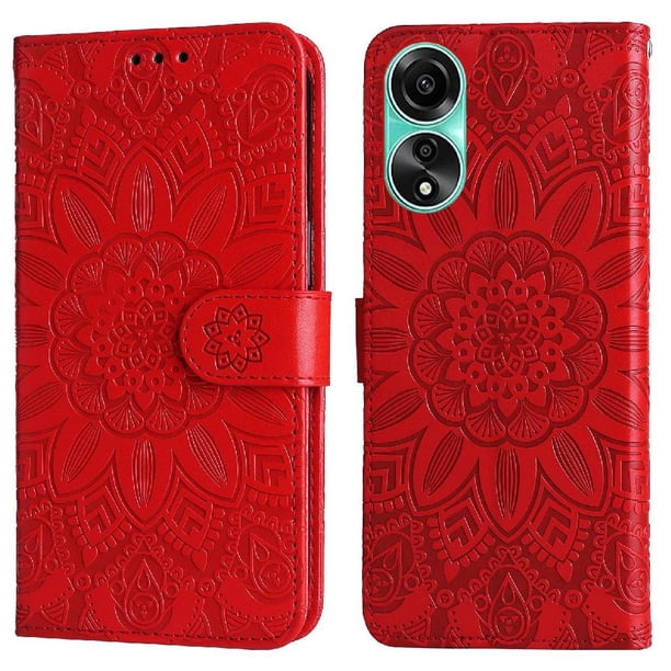 Funda tipo cartera FOXDOCK para OPPO A78 4G , diseño girasol en relieve, cuero PU, cierre magnético, soporte y tarjetero