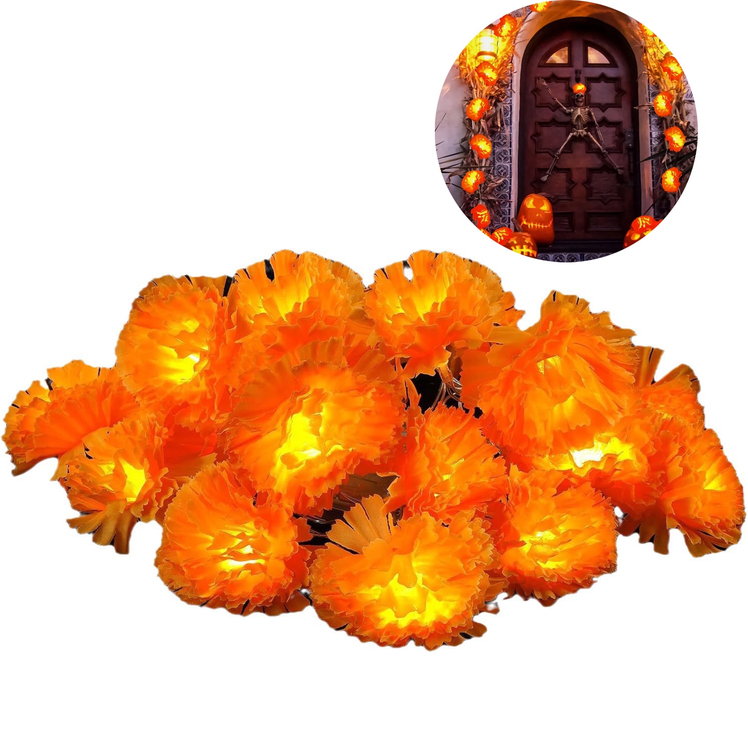 Genérica - 3Mts Crisantemo Artificial Luces Halloween Decoración Crisantemo 20 Leds-Usb Encendido Constante