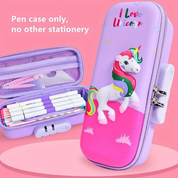 Cute 3D Cartoon Animal Pencil Case with Combination Lock - Perfect Gift for Students - Large Capacity EVA Plastic Pen Holder with Pen Insert