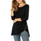 thumbnail image 1 of INSPIRE CHIC Blusas para Mujer Cuello Redondo Manga 3/4 Decoración de Botones Dobladillo Irregular Estilo Casual Blusa 2XL Negro, 1 of 7