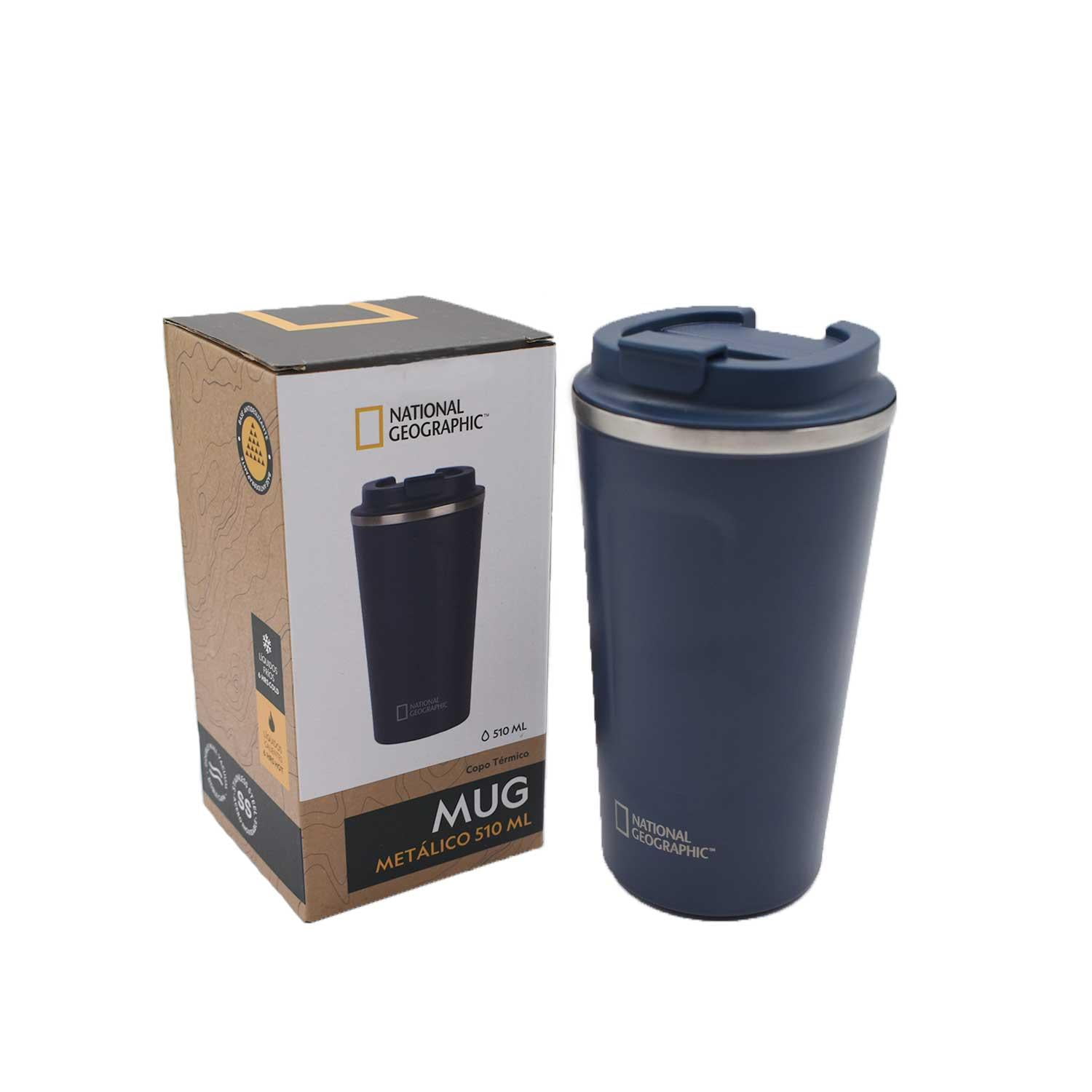 National Geographic - Mug Acero Inoxidable Tapa Flip Antideslizante 510ml Azul