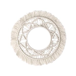 Magideal - Tapiz Tejido De Macramé Para Colgar En La Pared Con Borlas Y Flecos De 13 Pulgadas, Corona De Arte Para Pared, Decoración Para Apartamento, Guardería, Blanco Denso