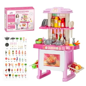 Anikids - Cocina De Juguete Grande 69Pcs Niños Vapor Luz Sonido 71Cm