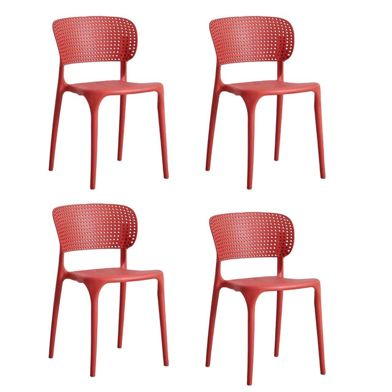 Tevere - Pack De 4 Sillas De Comedor Terraza Moderna Apilables Rojas