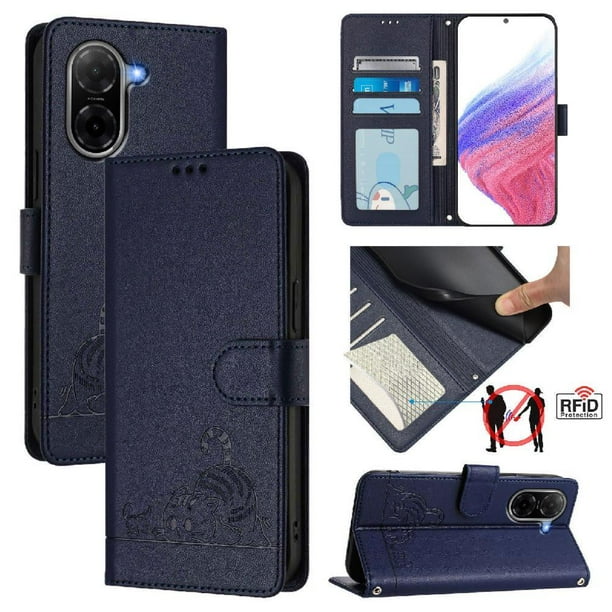 Funda tipo cartera FOXDOCK para Xiaomi Redmi A5 4G con soporte, ranuras, RFID, diseño de gato