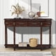 thumbnail image 1 of Retro Curved Wood Console Table, 52 inch Circular Half Moon Sofa Table with Open Shelf and 2 Drawers, Solid Wood Entry Table for Living Room, Hallway, Espresso, 1 of 3