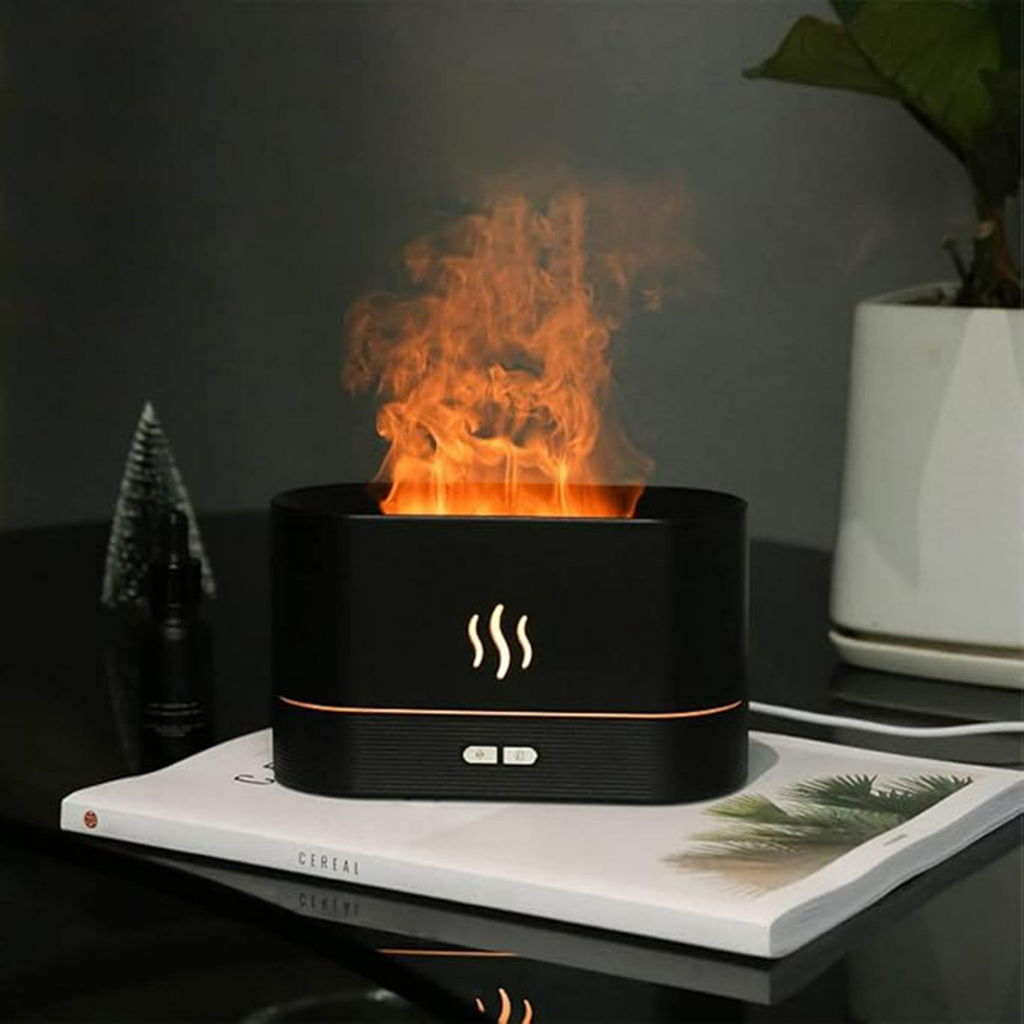 Veat00l - Humidificador De Lámparas Nocturnas En Forma De Llama, 2 Modos De Brillo Ajustables, Humidificación Silenciosa De 180ml, Lámparas Nocturnas Decorativas