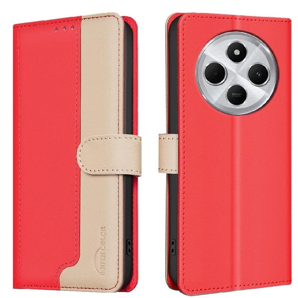Funda Cartera con Bloqueo RFID para Xiaomi Redmi A4 5G con Ranuras y Soporte Rojo