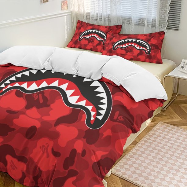 Dark Red Bape Shake Camo Comforter Set Soft 3 Pcs Twin Bedding Sets Thicken for All Season