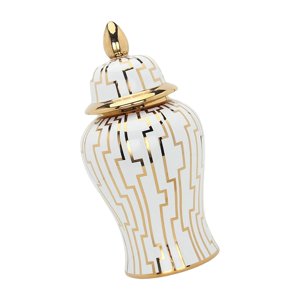 Bothyi - Florero Templo Tarro Almacenamiento Cerámica Jengibre Tarro Oro 17X17X37Cm