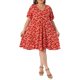 thumbnail image 1 of Vestido de verano con estampado floral de escote en V y manga corta para mujer de talla grande Agnes Orinda, con bolsillos, 2X Rojo, 1 of 6