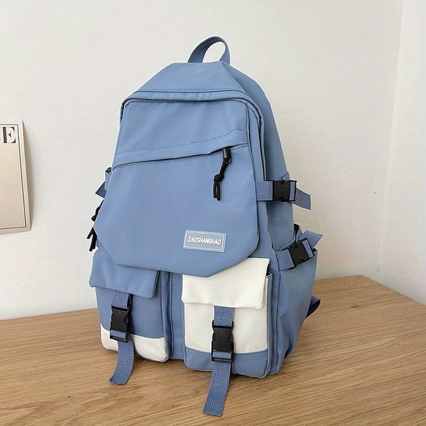 Preppy Style Student School Bag: Color Contrast Flap Laptop Backpack for Casual Travel