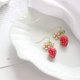 thumbnail image 2 of Pendientes colgantes chapados en oro de 18 quilates con diseño de fresa roja dulce en 3D, flores doradas y flor de cerezo blanca., 2 of 4