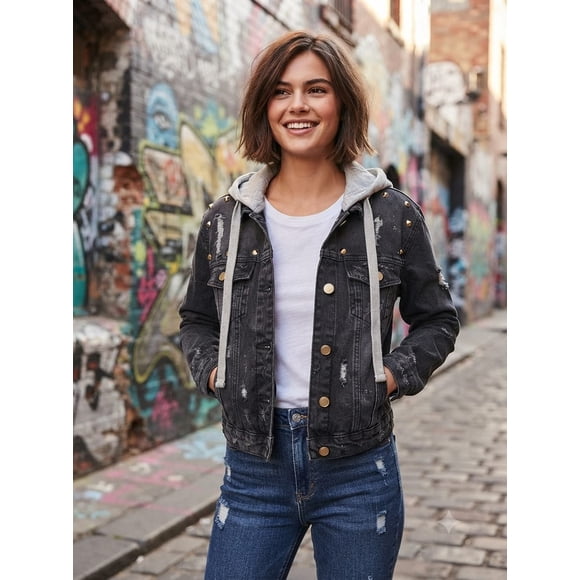 Chaqueta con gorro Denim Jacket Metálica