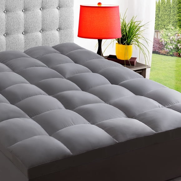 Sobrecolchón ELEMUSE Full Gris de grosor extra con capa de almohada
