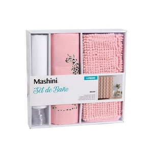 Set De Baño En Caja 4 Piezas Cortina Con Alfombra Mashini