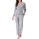 thumbnail image 1 of Conjuntos de pijama para mujeres con botones, manga larga, cuello en V, ropa de descanso, pantalones de cintura elástica, 2 piezas con bolsillos, talla S, gris, 1 of 6