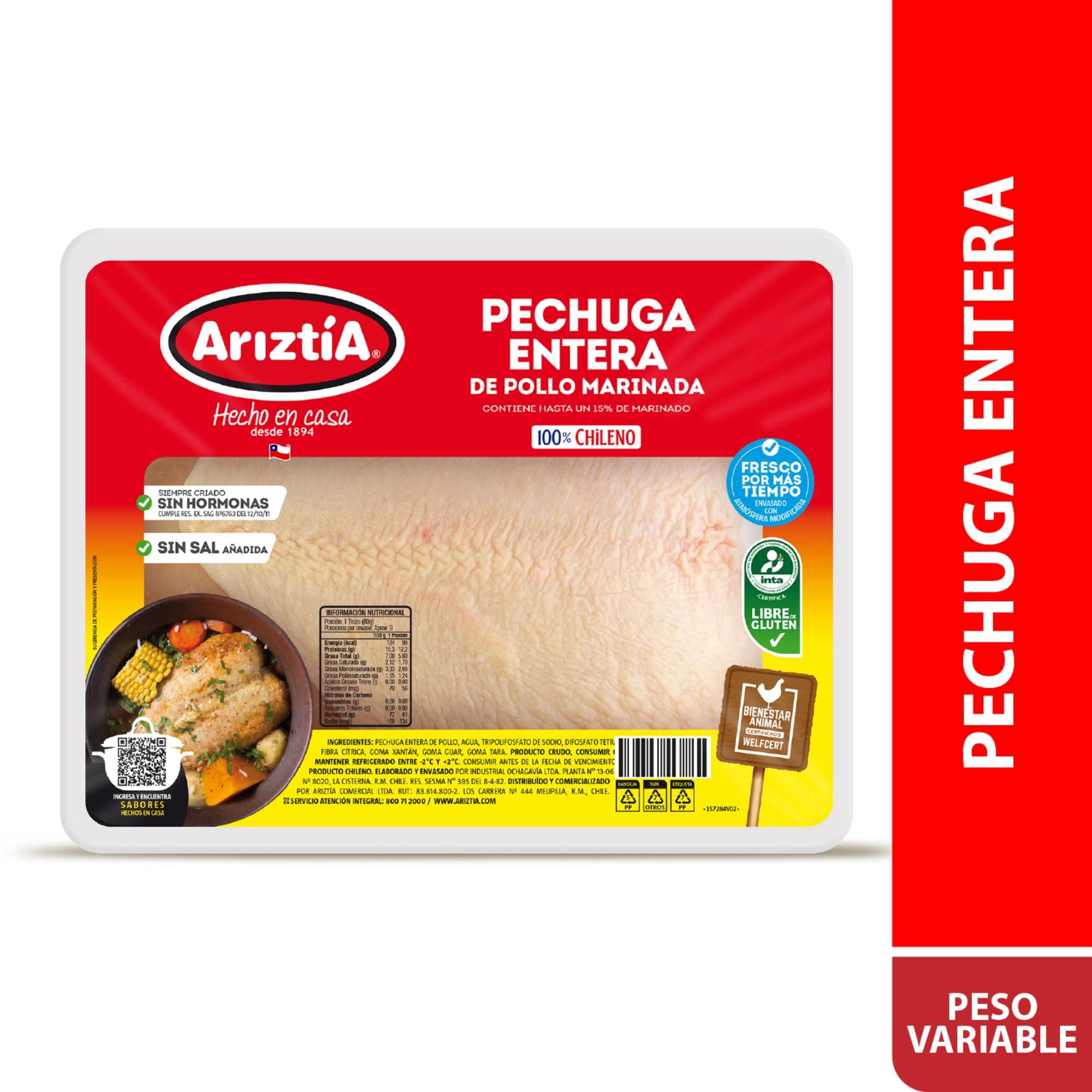Pollo Pechuga Entera Envasada 900 g Ariztia
