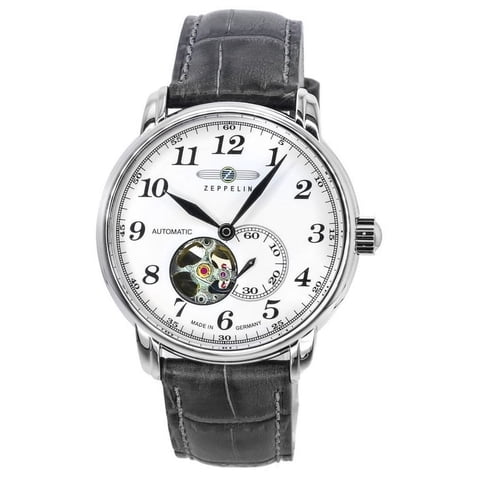 Reloj Zeppelin Lz127 Graf Leather Strap White Open Heart Dial Automatic 76661 Men'S Watch