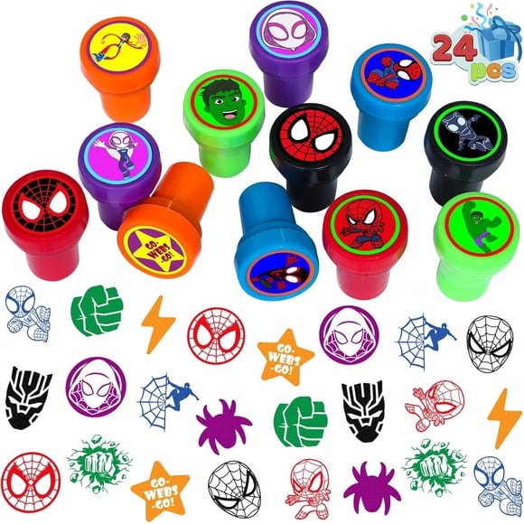 Set de 24 sellos de goma TOCKFIT con diseños temáticos de Spidey