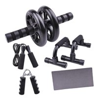Magideal - Juego De Ruedas De Rodillo Abdominal Con Barra De Flexión, Estera Para Las Rodillas, Cuerda Para Saltar Y Pinza Manual, Fuerza Para Gimnasio En Casa Y 6 Uds.