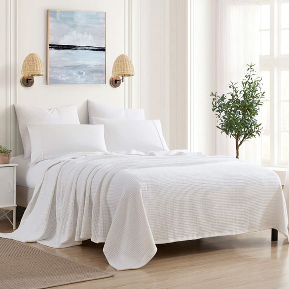 Manta Sweet Home Collection de algodón fino tejida en forma de cesta, color blanco