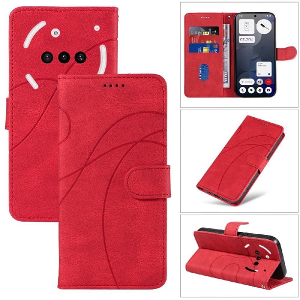 Funda tipo cartera con tapa para Nothing Phone 3A con tarjetero, soporte y cubierta magnética Rojo