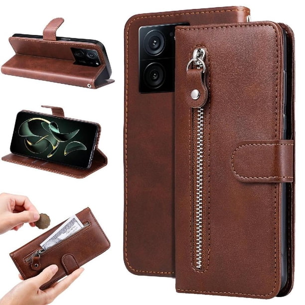 Funda con Cremallera para Xiaomi 13T Pro, Carcasa Cartera de Cuero PU con Soporte y Tarjetero