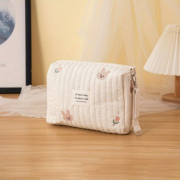 Ins Zipper Embroidery Cotton Mummy Bag Baby Stroller Storage Hanging Bag Diaper Bottle Finishing Bag Mother And Baby Bag