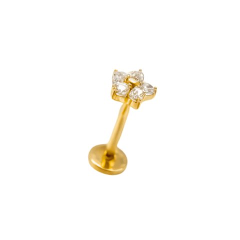 Elbauldejuma - Piercing Labret Punto De Luz Flor Titanio Astm F136 G23 Dorado