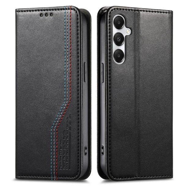 Funda tipo cartera para Samsung Galaxy A56 de piel con cierre magnético, ranuras para tarjetas y correa para la muñeca Negro